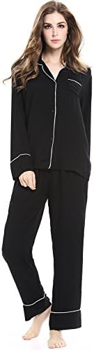 Sleepwear for Women Pyjama Set Button Down PJ Sleeping Clothing Black XXL