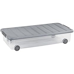 ALLIBERT 224070 Boîte de Rangement Dessous de Lit avec Couvercle, Plastique, Transparent/Gris, 79 x 39 x 16 cm