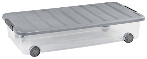 ALLIBERT 224070 Boîte de Rangement Dessous de Lit avec Couvercle, Plastique, Transparent/Gris, 79 x 39 x 16 cm