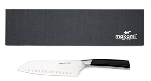 makami Master Santoku – extrascharfes massives Santokumesser mit Kullenschliff und Griff aus Edelstahl in edler Geschenkverpackung - 2