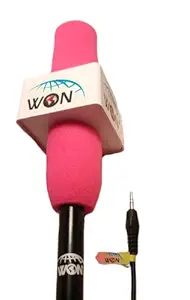 WON Professional Journalists Reporting Microphone Shotgun mic with mic Flag (Pink)