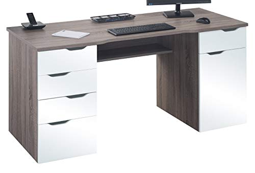 Maja Möbel 9539 Schreib-und Computertisch Eiche Trüffel sägerau-weiß Hochglanz, Abmessungen (BxHxT): 160 x 74,50 x 67 cm, 160 x 67 x 74,50 cm