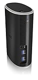 Gigabit LAN Netzwerk-Kabelanschluss zum Einbinden in ein bestehendes Netzwerk und 1x 3,5 mm Front-Anschluss für Kopfhörer oder Mikrofon und 3x 3,5 mm Klinke für 5.1 Surround Sound