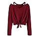 Produktbild Qmber Damen Shirts Tees Tops Oberteile Oversize Pullover Sweatshirts Pulli Hoodie Elegant Hemden Langarm Blusen Tuniken, Bow Tops aushöhlen V-AusschnittL,Rot2