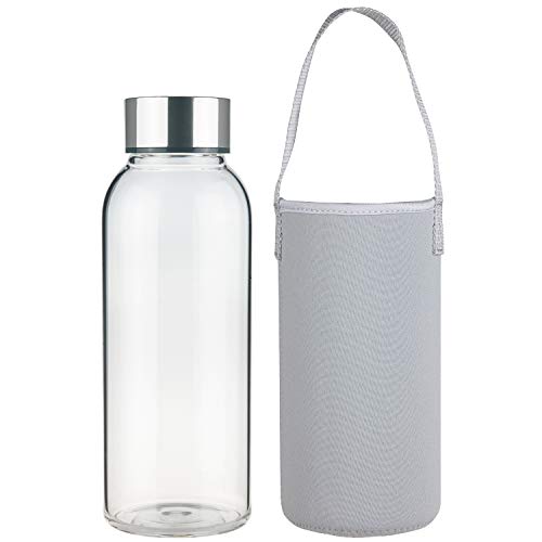 FCSDETAIL Botella de Agua de Cristal sin BPA, Botella de Agua de Vidrio de Borosilicato con Funda de Neopreno y Tapa de Acero Inoxidable 1500ml
