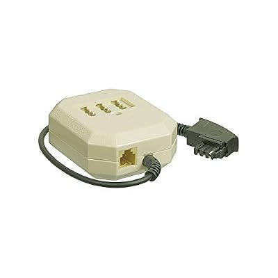 Goobay 50281 Boîte de Rallonge TAE, TAE N/F/F + Fiche RJ11/RJ14, 0.2m Longueur de Câble, Beige/Noir