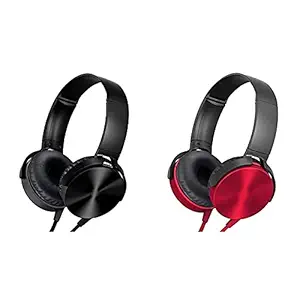 Raptech XB450 Wired Over the Ear Headphone with Mic (Black-Red)