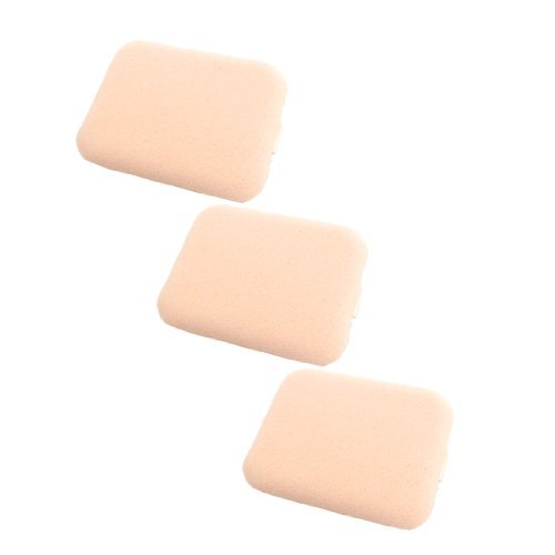 3 Pcs Rectangular Powder Puff Cosmetic Makeup Sponge Beige + Case