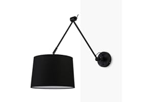 B·LED BARCELONA LED Applique da parete con braccio articolato e paralume in tessuto nero cilindrico design nordico classico elegante interruttore e attacco E27 per lettura salotto comodino hotel
