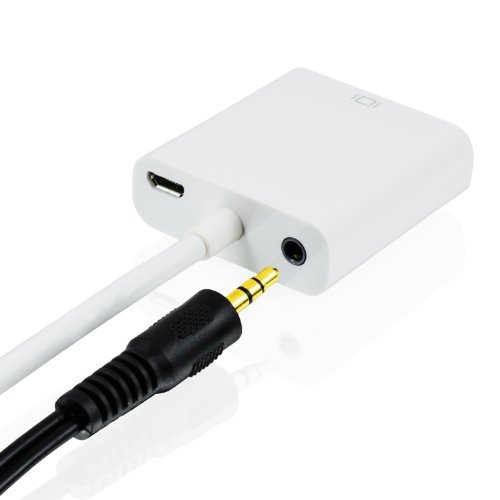 Full HD HDMI auf VGA Adapter inkl. Audio-Übertragung (Line out) – Konverterkabel – bis zu 1080p / HDTV Unterstützung – digital zu analog – in weiß - 2