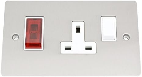 Cooker Control Unit - Brushed Matt Satin Chrome Flat - White Insert - 45A Switch with 13A Socket