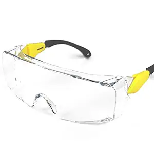 BHTOP Safety Glasses Protective Eye Wear L029 Clear Lens Anti-Fog Goggles, Over-Spec Glasses With Adjustment Frames Industrial Approved Wide-Vision For Work, Lab, Construction