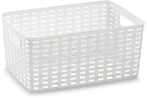 CABLEPELADO Cesta de Almacenamiento Organizador | Cesta de Almacenaje Multiuso | Caja Organizadora | Cesta de baño | 15.5 cm altura x 33 cm largo x 22 cm ancho | Capacidad 10 litros | Rattan | Blanco