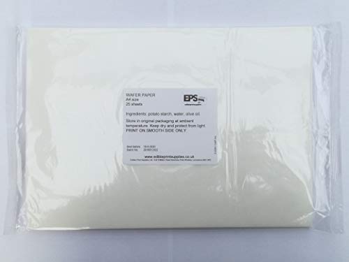 25 láminas comestibles de papel EPS A4, blanco