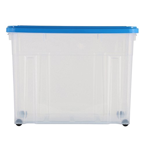 axentia Aufbewahrungsbox mit Rollen & Deckel – Stapelbox aus Kunststoff 80 Liter – Eurobox transparent – Aufbewahrungskisten stapelbar – Universalbox Ordnungssystem anthrazit-grau, blau oder gelb, 60 x 40 x 44,5 cm - 7