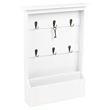 Praktischer Wandorganizer mit Schlüsselbrett und 2 Holztaschen, 6 Metallhaken, Holz Flur Diele Dekoration - Weiß