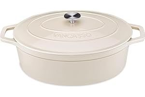 vancasso Cocotte Ovale en Fonte Émaillée 8L, 37cm, x13cm, 8.15kg, Marmite avec Couvercle Pour Tous Feux dont Induction Beige