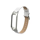 Liqiqi Ersatzarmband für Xiaomi Mi Band 3 Riemen Lederarmband + Gehäuse aus Legierung weiß