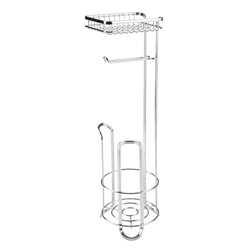 InterDesign 79260EU York Lyra Freistehender Toilettenpapier-Halter mit Regal fürs Bad - Chrom, Steel, Chrome, 16,7 x 19,1 x 61,2 cm