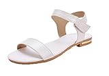  AgooLar Damen PU Offener Zehe Niedriger Absatz Haken-und-Loop Rein Sandalen, Weiß, 41