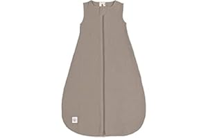 LÄSSIG Baby Sommerschlafsack ohne Ärmel Muslin Baumwolle GOTS zertifiziert unisex/Muslin Sleeping Bag taupe, Größe 50/56 0-2 Monate