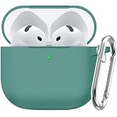 Soft Yumuşak Lansman Esnek Silikon Airpods 4 ile uyumlu İ&ccedil;i Kadife Kulaklık Kılıfı ve Karabina Anahtarlık (Koyu Yeşil, Airpod