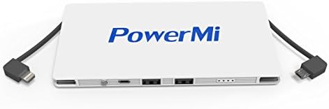 External Battery for Smartphones Ultra Slim and Light with Built-in Lightning and Micro USB Cables  / 8000 mAh /  Perfect for Handbags and Suit Pockets / Samsung Galaxy, iPhone 5, 6, 7, Se, Xiaomi, Huawei, Nexus, etc. / Emergency Portable Charger/ Power Bank / 2 Extra USB Ports Available / Smart Output / Quick Charge