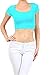 Produktbild Swallowuk Damen Kurzarm Oberteile Crop Top O Hals Casual Büstenhalter Unterhemd Basic Slim Fit Tees T-Shirt Bluse (XL, Hellblau)