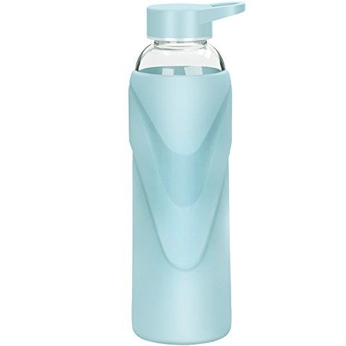 Justfwater Bottiglia di Acqua in Vetro Borosilicato Con Custodia in Silicone 1000 ml