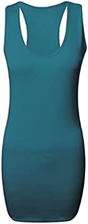 faozofashion Ladies Womens Long Racer Back Bodycon Muscle Vest Gym Tops -Teal-S-M