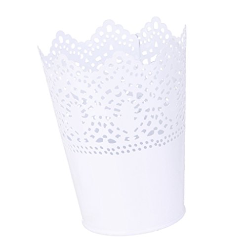 Metall Schneiden Pflanze Vase Topf Stift Make-up Bürstenhalter Schreibtisch Ordentlich Organizer Veranstalter Aufbewahrungskorb – Weiss - 5