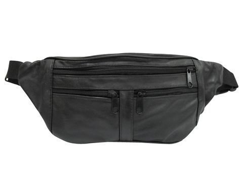 Preisvergleich Produktbild Herren-Bauchtasche, Echtleder Lamm, Gurt verstellbar, Schwarz