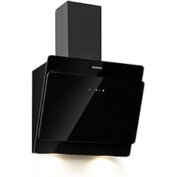 Klarstein Aurica 60 - Hotte aspirante murale, 165W, 3 vitesses, 620m³/h, Eclairage 2 x lampes LED de 1,5 W, Acier inoxydable, largeur: 60 cm, filtre à graisse en aluminium, Verre noir