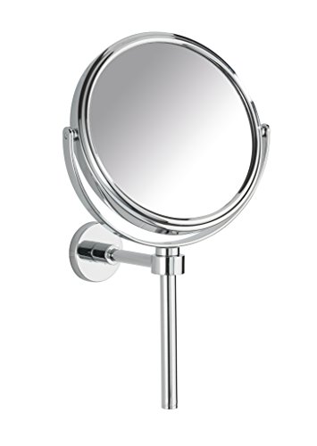 WENKO 17817100 Power-Loc Kosmetik Handspiegel mit Halter Elegance - Befestigen ohne bohren, Spiegelfläche ø 13cm, 300% Vergrößerung, Stahl, 16.5 x 28 x 10.5 cm, Chrom