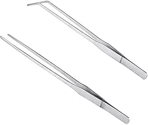 Jainsons Pet Products? Long Handle Aquarium Tweezers Serving Tongs?Stainless Steel Polished Straight and Curved Tweezers Aquarium Tweezers,Ideal for Fish Tank Plant Aquascaping Tools (2 PCS)