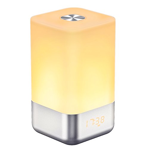 Preisvergleich Produktbild TOPELEK Tischlampe Berührungssensor, Farbwechsel Lampe, Nachttischlampe mit Wecker, Dimmable Warm White Light, Wecker mit Wake Up Light, automatischen Zyklus 256 RGB Farbkombinationen