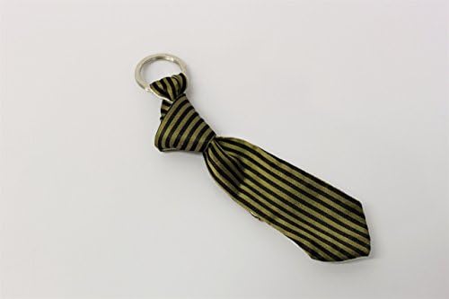 Tie Shaped Key Ring in Silk, Black and Gold Stripes for Woman Men Boy and Girl, Unisex