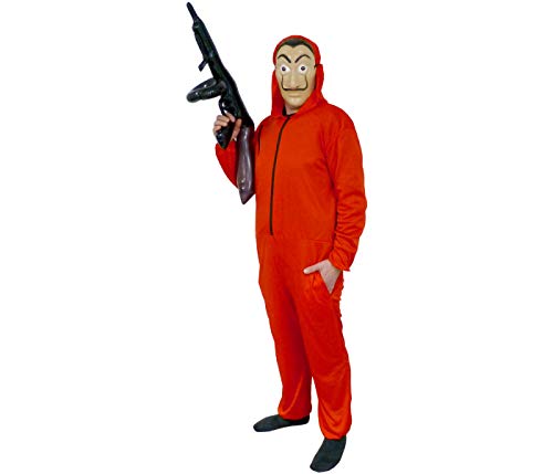 Set Costume Casa di Carta con Maschera Tuta Rossa e Fucile Gonfiabile Taglia XL per Adulti e Ragazzi per Carnevale Halloween Feste a Tema Travestimento per Uomo e Donna