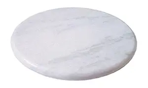 Poppins Pure Marble Chakla or Roti Maker or Rolling Pin Round Board, Cheese Platter, Serving Tray, Chapati Flatbread Tortilla Presser, Lazy Susan for Table (White, 10 Inches with Anti Skid Bottom)