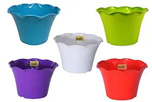 HINS 13 inch Lotus Pot Set of 5 Multicolor For Indoor And Outdoor Gardening Gamla For Garden 12 Inch I 12 Inch Pots For Plants I Pots For Plants I Succulent Pot Empty I Plastic Tub For Gardening I Flower Pots For Garden Big Size 12 I Falawar Pot For Garden I Fiber Gamla I Plastic Pot I 12 Inch Pot I Flowwr Pot I Flowee Pots