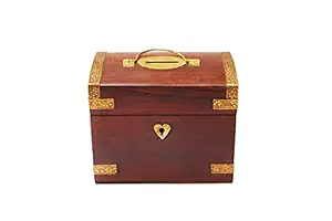 Handicrafted Wooden Treasure Chest Design Money Bank Coin Saving Box Piggy Bank Gifts for Kids Girls Boys & Adults (Brown 5.25x3.25x4.25 Inches)
