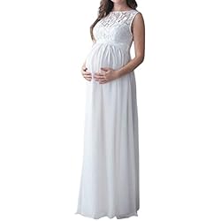 QinMM Vestido Premamá, Largo de Encaje de Mujer Embarazada, de Maternidad Apoyos de fotografía Ropa Larga Maternidad y de Lactancia (Blanco, 2XL)