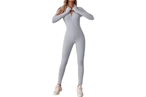 Litthing Monos de Yoga Para Mujer Bodycon de Manga Larga de Una Pieza Mono Deportivo Sexy Ropa Deportiva Con Cremallera Conjunto de Gimnasio Mujer Chándal Ajustado Elástico Acanalados Romper