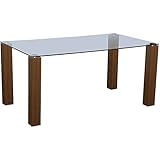Mesa Comedor DRW Mesa de Comedor Rectangular, Madera y Cristal, Haya, 160x90x75cm