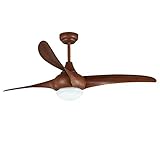SYLJ 52 Pouces Ventilateur De Plafond RéTro LumièRe LED avec TéLéCommande IntéRieur Grain De Bois Industriel 3 Lames Abat-Jour en Verre, Conversion De 3 LumièRes Mute Facile à Nettoyer