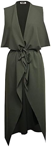 Womens Ladies Maxi Sleeveless Waterfall Belted Duster Coat/ Jacket (S/M, Khaki)