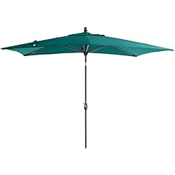 SORARA Parasol Jardin | Vert | 300 x 200 cm (3 x 2 m) | Rectangulaire Porto (Mât Bronzé) | Commande à Manivelle | INCL. Housse (Excl. Base)