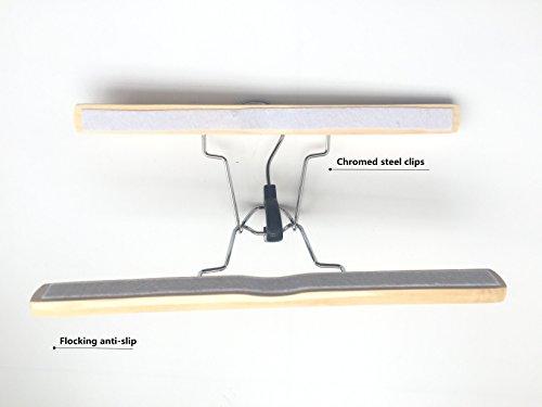 logei® 10 Stück Holz Kleiderbügel Hosenbügel Hosenspanner Hosenklemmbügel Hosenhalter mit Filzeinlage 25 cm lang - 2