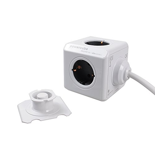 Allocacoc PowerCube 2xUSB Port 5V/2.1A mit 4 Verteiler 1.5M Verlängerungskabel Power Strip Steckdose 230V Schuko, Grau - 3