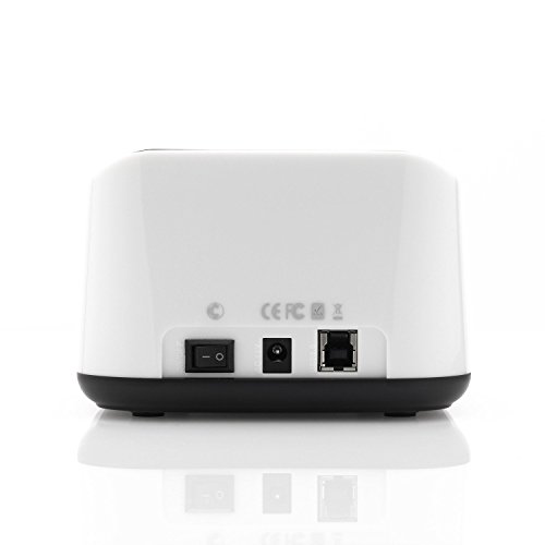 Rhombutech Dual USB 3.0 Dockingstation für 2,5 und 3,5 Zoll Festplatten und SSD – SATA I/II/III – Backup oder Duplizieren auf Knopfdruck + LED Statusanzeige – Weiß - 5
